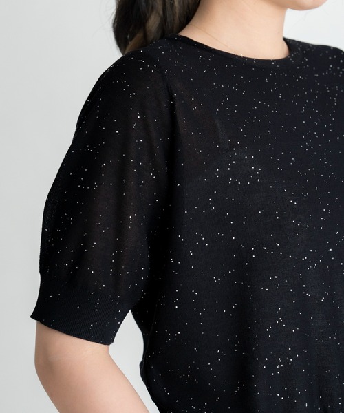 STRAWBERRY-FIELDS（ストロベリーフィールズ）の「ミニスパンコール_ミニスパンコール5分袖ニット（Tシャツ/カットソー・レディース・ブラック/グレイッシュブルー・2）」の8枚目の写真