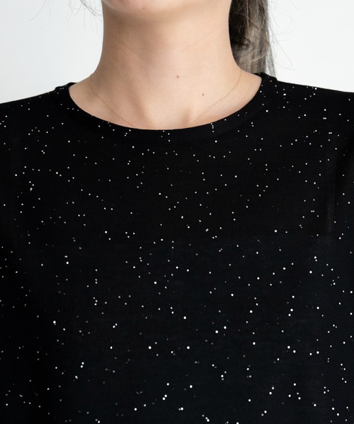 STRAWBERRY-FIELDS（ストロベリーフィールズ）の「ミニスパンコール_ミニスパンコール5分袖ニット（Tシャツ/カットソー・レディース・ブラック/グレイッシュブルー・2）」の7枚目の写真