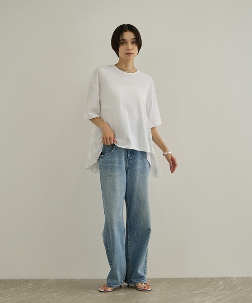 SALON adam et rope'(サロン アダム エ ロペ)の「【AAYUSHI(アユーシ)】バックスカーフハーフスリーブトップス(Tシャツ/カットソー・レディース・ホワイト/ブラック・FREE)」の4枚目の写真