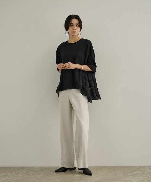 SALON adam et rope'(サロン アダム エ ロペ)の「【AAYUSHI(アユーシ)】バックスカーフハーフスリーブトップス(Tシャツ/カットソー・レディース・ホワイト/ブラック・FREE)」の5枚目の写真