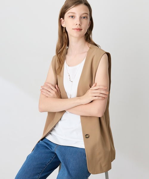 LE SOUK HOLIDAY(ルスークホリデー)の「ジョーゼットストレッチベスト【接触冷感・UVカット・シワになりにくい】(ベスト・レディース・ブラック/ベージュ/ダークブラウン・M/L)」の6枚目の写真