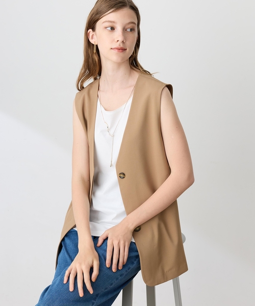 LE SOUK HOLIDAY(ルスークホリデー)の「ジョーゼットストレッチベスト【接触冷感・UVカット・シワになりにくい】(ベスト・レディース・ブラック/ベージュ/ダークブラウン・M/L)」の8枚目の写真