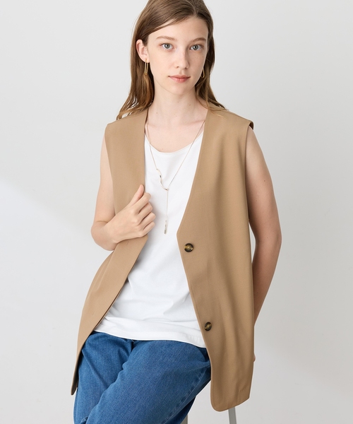 LE SOUK HOLIDAY(ルスークホリデー)の「ジョーゼットストレッチベスト【接触冷感・UVカット・シワになりにくい】(ベスト・レディース・ブラック/ベージュ/ダークブラウン・M/L)」の9枚目の写真