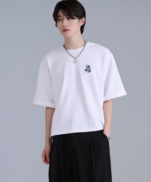 Ellno Loset(エルノロゼット)の「ロゴ刺繍ポンチTシャツ(Tシャツ/カットソー・メンズ・オフホワイト/ブラック・SMALL/MEDIUM/LARGE)」の9枚目の写真