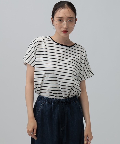 LEPSIM(レプシィム)の「バックベロアリボンフレンチスリーブ 885513(Tシャツ/カットソー・レディース・オフホワイト/ブラック/ホワイト×ブラック・FREE)」の11枚目の写真
