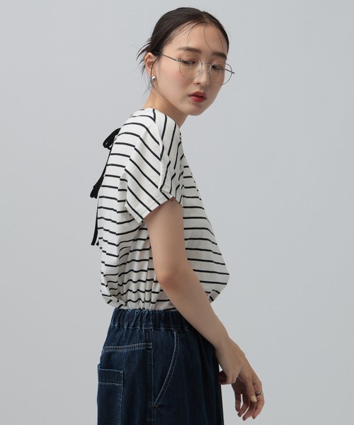 LEPSIM(レプシィム)の「バックベロアリボンフレンチスリーブ 885513(Tシャツ/カットソー・レディース・オフホワイト/ブラック/ホワイト×ブラック・FREE)」の12枚目の写真