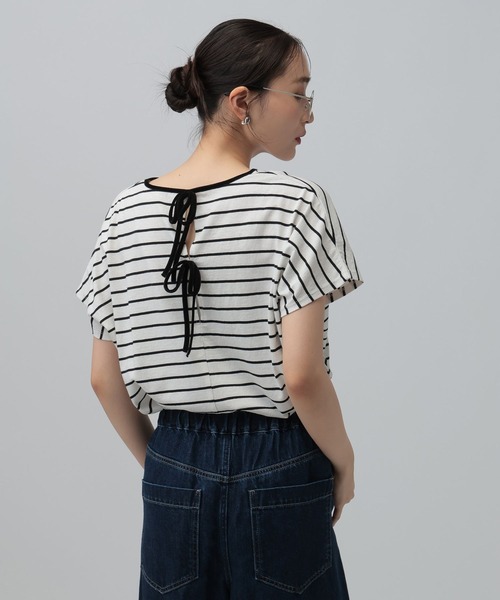 LEPSIM(レプシィム)の「バックベロアリボンフレンチスリーブ 885513(Tシャツ/カットソー・レディース・オフホワイト/ブラック/ホワイト×ブラック・FREE)」の13枚目の写真