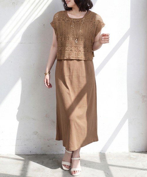 SELECT LEVERY(セレクトリベリー)の「レースプルオーバー×天竺ワンピースセット(ワンピース・レディース・カーキ/キャメル/ブラック・LARGE/MEDIUM)」の3枚目の写真