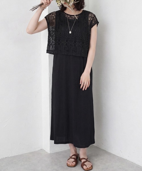 SELECT LEVERY(セレクトリベリー)の「レースプルオーバー×天竺ワンピースセット(ワンピース・レディース・カーキ/キャメル/ブラック・LARGE/MEDIUM)」の2枚目の写真