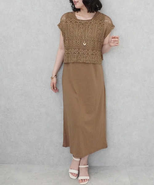 SELECT LEVERY(セレクトリベリー)の「レースプルオーバー×天竺ワンピースセット(ワンピース・レディース・カーキ/キャメル/ブラック・LARGE/MEDIUM)」の13枚目の写真