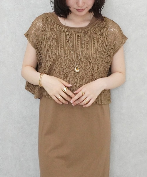 SELECT LEVERY(セレクトリベリー)の「レースプルオーバー×天竺ワンピースセット(ワンピース・レディース・カーキ/キャメル/ブラック・LARGE/MEDIUM)」の15枚目の写真