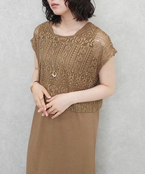 SELECT LEVERY(セレクトリベリー)の「レースプルオーバー×天竺ワンピースセット(ワンピース・レディース・カーキ/キャメル/ブラック・LARGE/MEDIUM)」の18枚目の写真