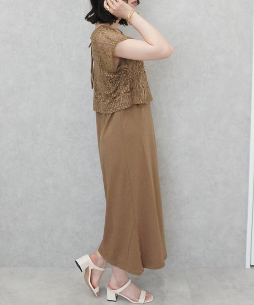 SELECT LEVERY(セレクトリベリー)の「レースプルオーバー×天竺ワンピースセット(ワンピース・レディース・カーキ/キャメル/ブラック・LARGE/MEDIUM)」の20枚目の写真