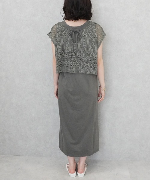 SELECT LEVERY(セレクトリベリー)の「レースプルオーバー×天竺ワンピースセット(ワンピース・レディース・カーキ/キャメル/ブラック・LARGE/MEDIUM)」の4枚目の写真
