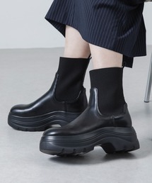 【S-LLサイズ展開・ふかふかクッション】厚底ニットショートブーツ JB4045