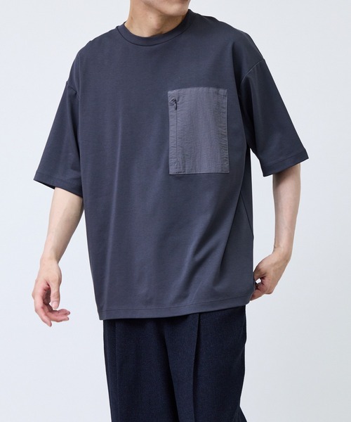 j.n.r.d(ジェー・エヌ・アール・ディー)の「布帛切替ポケットTシャツ(Tシャツ/カットソー・メンズ・ブラック/チャコールグレー/ホワイト・LL/M/L)」の3枚目の写真