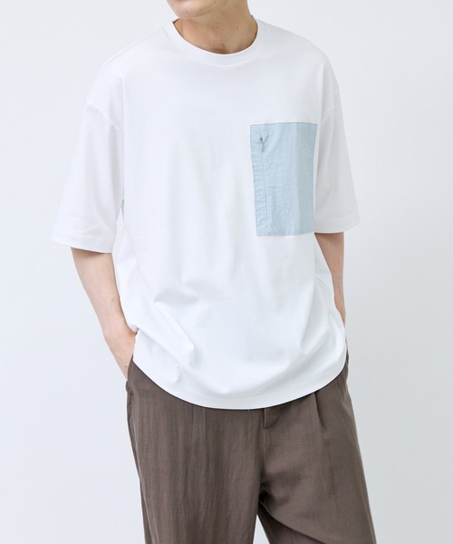 j.n.r.d(ジェー・エヌ・アール・ディー)の「布帛切替ポケットTシャツ(Tシャツ/カットソー・メンズ・ブラック/チャコールグレー/ホワイト・LL/M/L)」の5枚目の写真