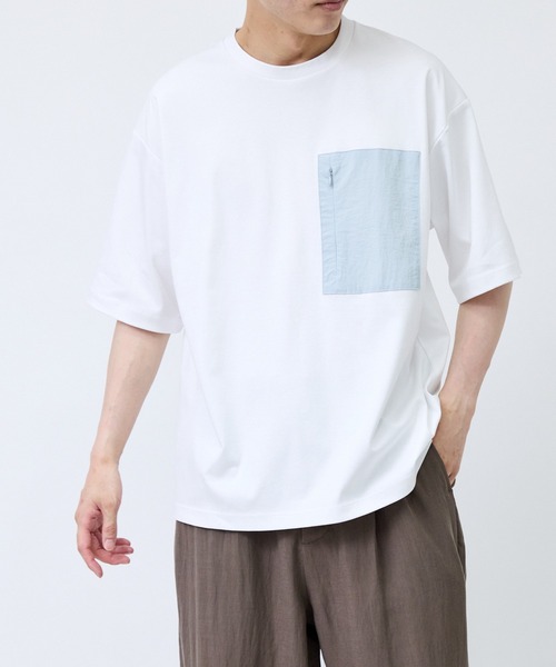 j.n.r.d(ジェー・エヌ・アール・ディー)の「布帛切替ポケットTシャツ(Tシャツ/カットソー・メンズ・ブラック/チャコールグレー/ホワイト・LL/M/L)」の6枚目の写真