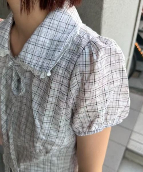 mebole(メボレ)の「check round collar blouse(シャツ/ブラウス・レディース・ネイビー/ホワイト/ブルー・FREE)」の10枚目の写真
