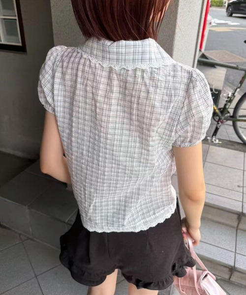mebole(メボレ)の「check round collar blouse(シャツ/ブラウス・レディース・ネイビー/ホワイト/ブルー・FREE)」の12枚目の写真