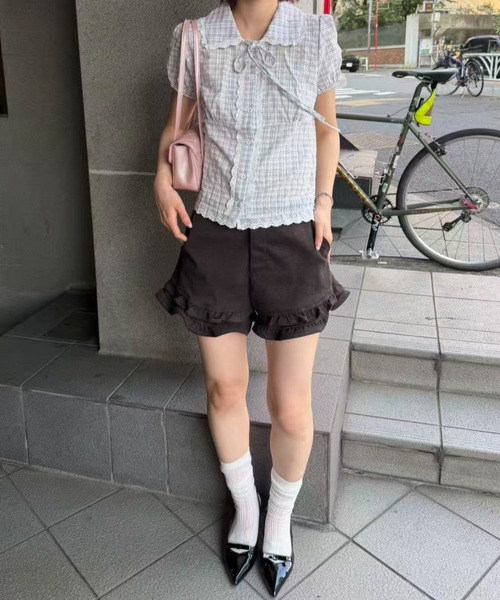 mebole(メボレ)の「check round collar blouse(シャツ/ブラウス・レディース・ネイビー/ホワイト/ブルー・FREE)」の13枚目の写真