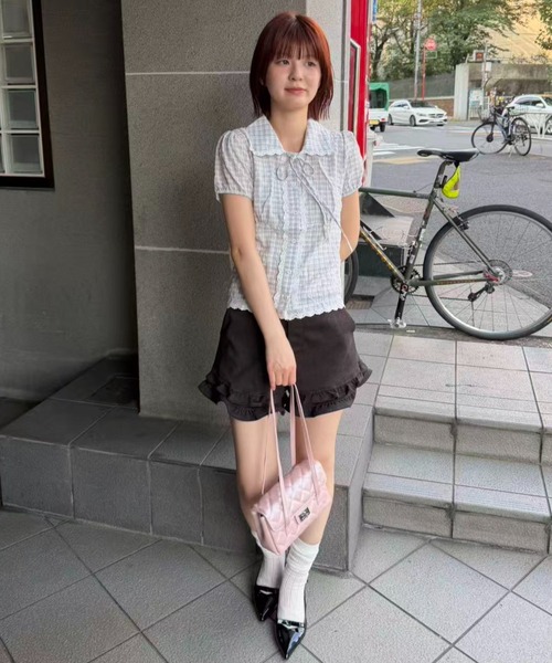 mebole(メボレ)の「check round collar blouse(シャツ/ブラウス・レディース・ネイビー/ホワイト/ブルー・FREE)」の14枚目の写真