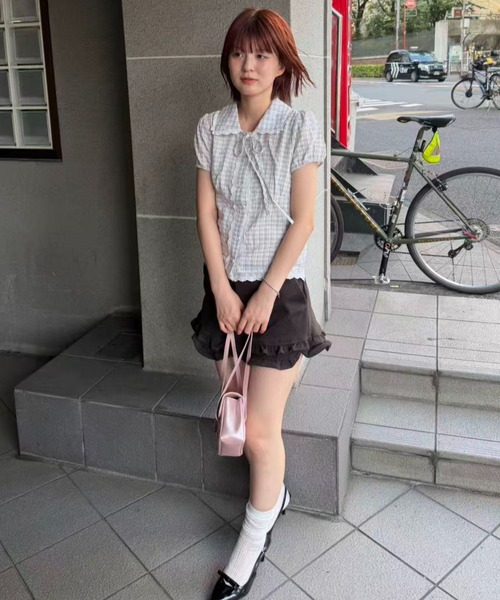 mebole(メボレ)の「check round collar blouse(シャツ/ブラウス・レディース・ネイビー/ホワイト/ブルー・FREE)」の15枚目の写真