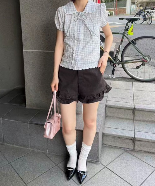 mebole(メボレ)の「check round collar blouse(シャツ/ブラウス・レディース・ネイビー/ホワイト/ブルー・FREE)」の16枚目の写真