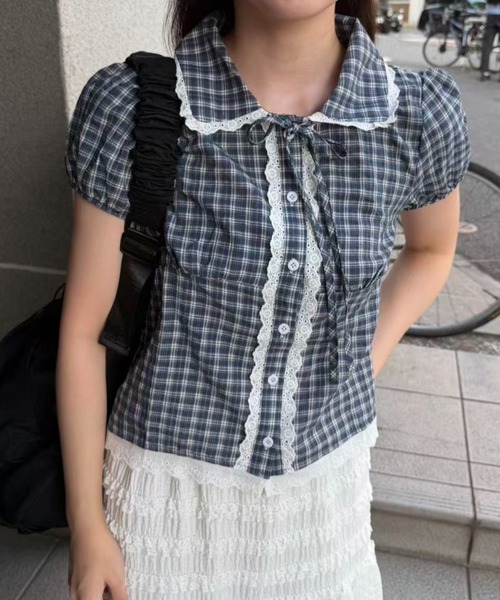 mebole(メボレ)の「check round collar blouse(シャツ/ブラウス・レディース・ネイビー/ホワイト/ブルー・FREE)」の17枚目の写真