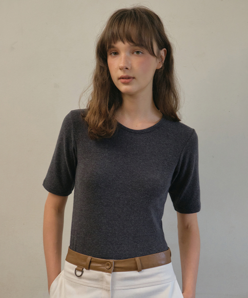 OURNOSTALGIA(アワー ノスタルジア)の「Angora half sleeve t-shirt_Charcoal(O25-TP16)(Tシャツ/カットソー・レディース・チャコール・FREE)」の1枚目の写真