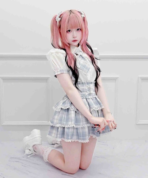 MA*RS(アメーバーマーズ)の「リボン付きチェック柄スカパン(スカート・レディース・ブラック/ピンク/グレー・FREE)」の9枚目の写真