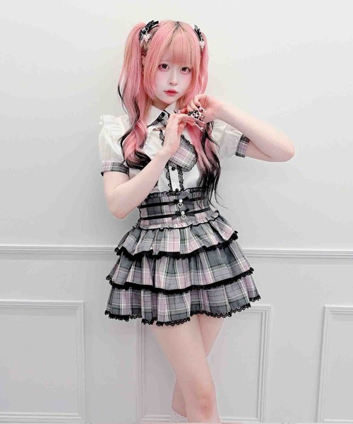 MA*RS(アメーバーマーズ)の「リボン付きチェック柄スカパン(スカート・レディース・ブラック/ピンク/グレー・FREE)」の11枚目の写真