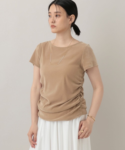 A part by(アパートバイ)の「サイドギャザーベロアSS(Tシャツ/カットソー・レディース・ライトベージュ/ブラック/ダークブラウン・FREE)」の1枚目の写真