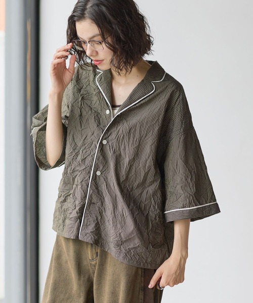 niko and...(ニコアンド)の「ワッシャーストライプシャツ(シャツ/ブラウス・レディース・ライトブルー/ブラウン・LARGE/MEDIUM)」の15枚目の写真