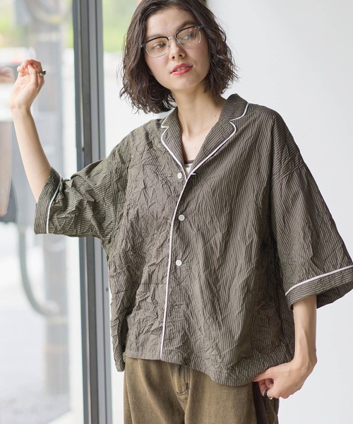 niko and...(ニコアンド)の「ワッシャーストライプシャツ(シャツ/ブラウス・レディース・ライトブルー/ブラウン・LARGE/MEDIUM)」の16枚目の写真