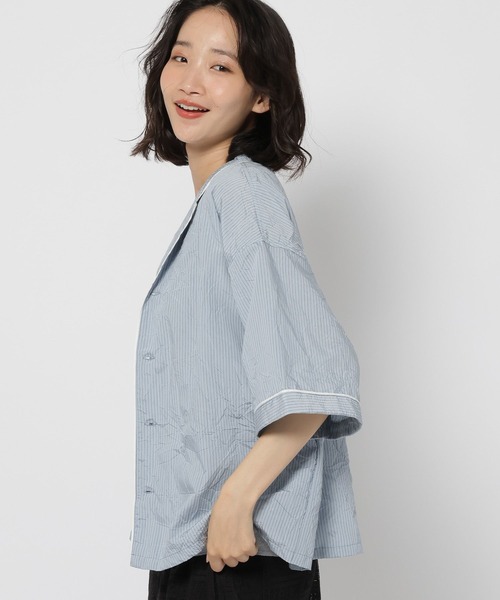 niko and...(ニコアンド)の「ワッシャーストライプシャツ(シャツ/ブラウス・レディース・ライトブルー/ブラウン・LARGE/MEDIUM)」の3枚目の写真