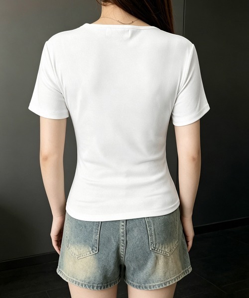 Miniministore(ミニミニストア)の「ヘンリーネックTシャツ レースレイヤード(Tシャツ/カットソー・レディース・ベージュ/ブラック/ライトブルー/ホワイト/イエロー・FREE)」の20枚目の写真