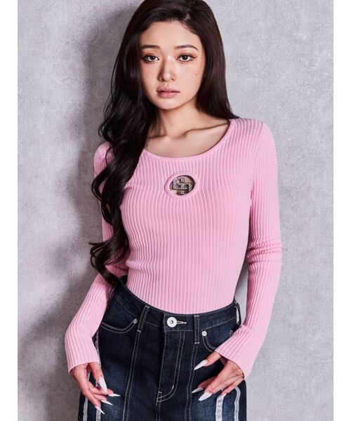 GYDA(ジェイダ)の「GG bijou MOLD long sleeveニットトップス(ニット/セーター・レディース・ブラック/グレー/オフホワイト/ピンク・FREE)」の1枚目の写真