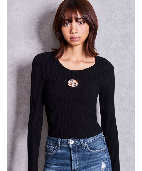 GYDA(ジェイダ)の「GG bijou MOLD long sleeveニットトップス(ニット/セーター・レディース・ブラック/グレー/オフホワイト/ピンク・FREE)」の3枚目の写真