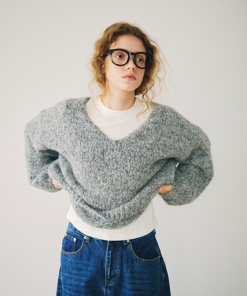 full/fill.（フルフィル）の「mix yarn v neck knit / ミックスヤーンVネックニット（ニット/セーター・レディース・パープル/グレー・FREE）」の8枚目の写真