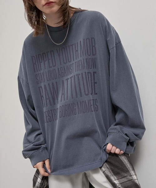 Alfred Alex(アルフレッドアレックス)の「【Alfred Alex】Vintage Statement L/S Tee / ヴィンテージライク メッセージプリント ロンT(Tシャツ/カットソー・メンズ・ブラック/ブラック系/ブルー/グレー・L/M)」の4枚目の写真