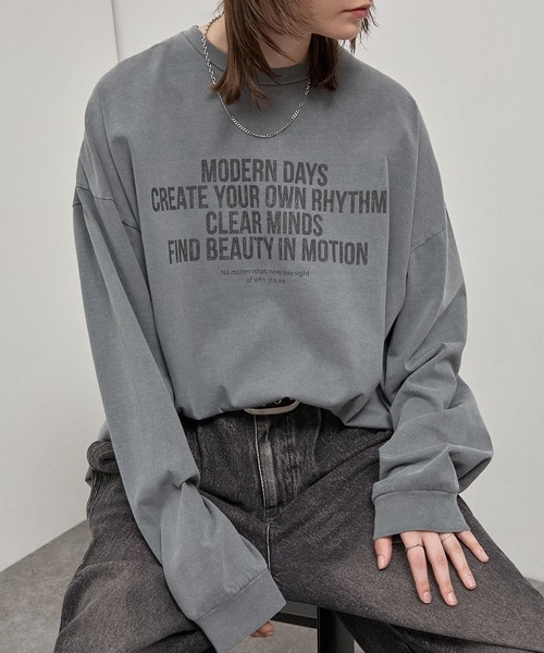 Alfred Alex(アルフレッドアレックス)の「【Alfred Alex】Vintage Statement L/S Tee / ヴィンテージライク メッセージプリント ロンT(Tシャツ/カットソー・メンズ・ブラック/ブラック系/ブルー/グレー・L/M)」の18枚目の写真