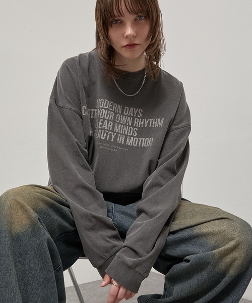 Alfred Alex(アルフレッドアレックス)の「【Alfred Alex】Vintage Statement L/S Tee / ヴィンテージライク メッセージプリント ロンT(Tシャツ/カットソー・メンズ・ブラック/ブラック系/ブルー/グレー・L/M)」の5枚目の写真