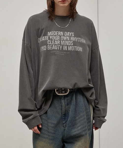 Alfred Alex(アルフレッドアレックス)の「【Alfred Alex】Vintage Statement L/S Tee / ヴィンテージライク メッセージプリント ロンT(Tシャツ/カットソー・メンズ・ブラック/ブラック系/ブルー/グレー・L/M)」の7枚目の写真