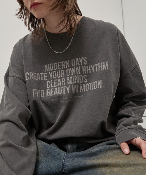 Alfred Alex(アルフレッドアレックス)の「【Alfred Alex】Vintage Statement L/S Tee / ヴィンテージライク メッセージプリント ロンT(Tシャツ/カットソー・メンズ・ブラック/ブラック系/ブルー/グレー・L/M)」の9枚目の写真