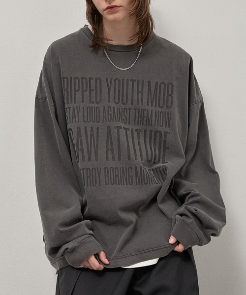 Alfred Alex(アルフレッドアレックス)の「【Alfred Alex】Vintage Statement L/S Tee / ヴィンテージライク メッセージプリント ロンT(Tシャツ/カットソー・メンズ・ブラック/ブラック系/ブルー/グレー・L/M)」の11枚目の写真