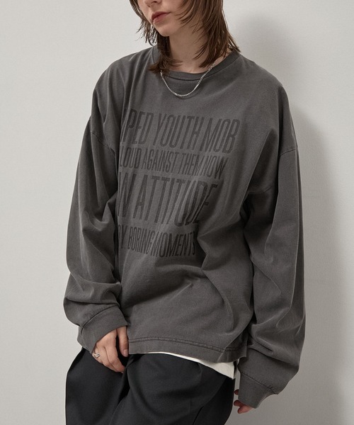 Alfred Alex(アルフレッドアレックス)の「【Alfred Alex】Vintage Statement L/S Tee / ヴィンテージライク メッセージプリント ロンT(Tシャツ/カットソー・メンズ・ブラック/ブラック系/ブルー/グレー・L/M)」の12枚目の写真