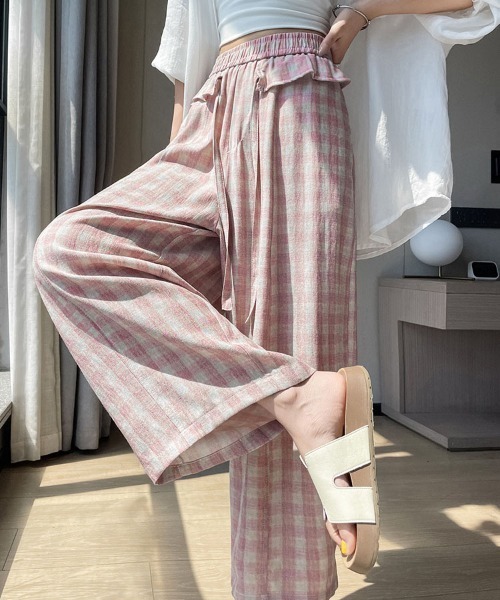 &soiree(アンドソワレ)の「ウエストフリルデザインギンガムチェックイージーカーブパンツ(その他パンツ・レディース・ピンク/グレー/イエロー・SMALL/X-SMALL/MEDIUM/X-LARGE/LARGE)」の9枚目の写真