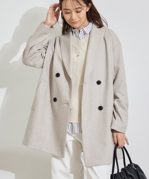 INDIVI（インディヴィ）の「【顔まわりスッキリ】ショールカラー ミドル丈コート（チェスターコート・レディース・ブラック系その他4/ナチュラル・36/38/40/05/13/19/15 ）」の16枚目の写真
