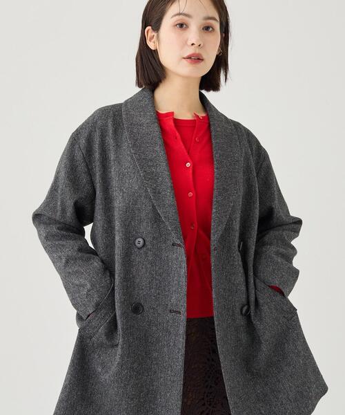 INDIVI（インディヴィ）の「【顔まわりスッキリ】ショールカラー ミドル丈コート（チェスターコート・レディース・ブラック系その他4/ナチュラル・36/38/40/05/13/19/15 ）」の9枚目の写真